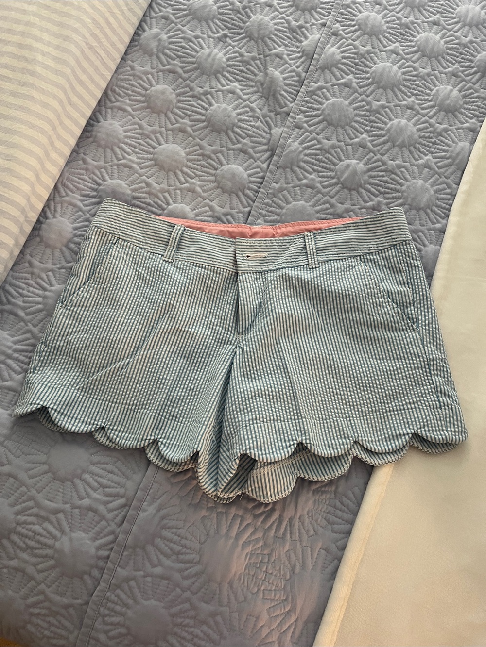 Lilly Pulitzer Blue and White Striped Scallop Hem Bermudas